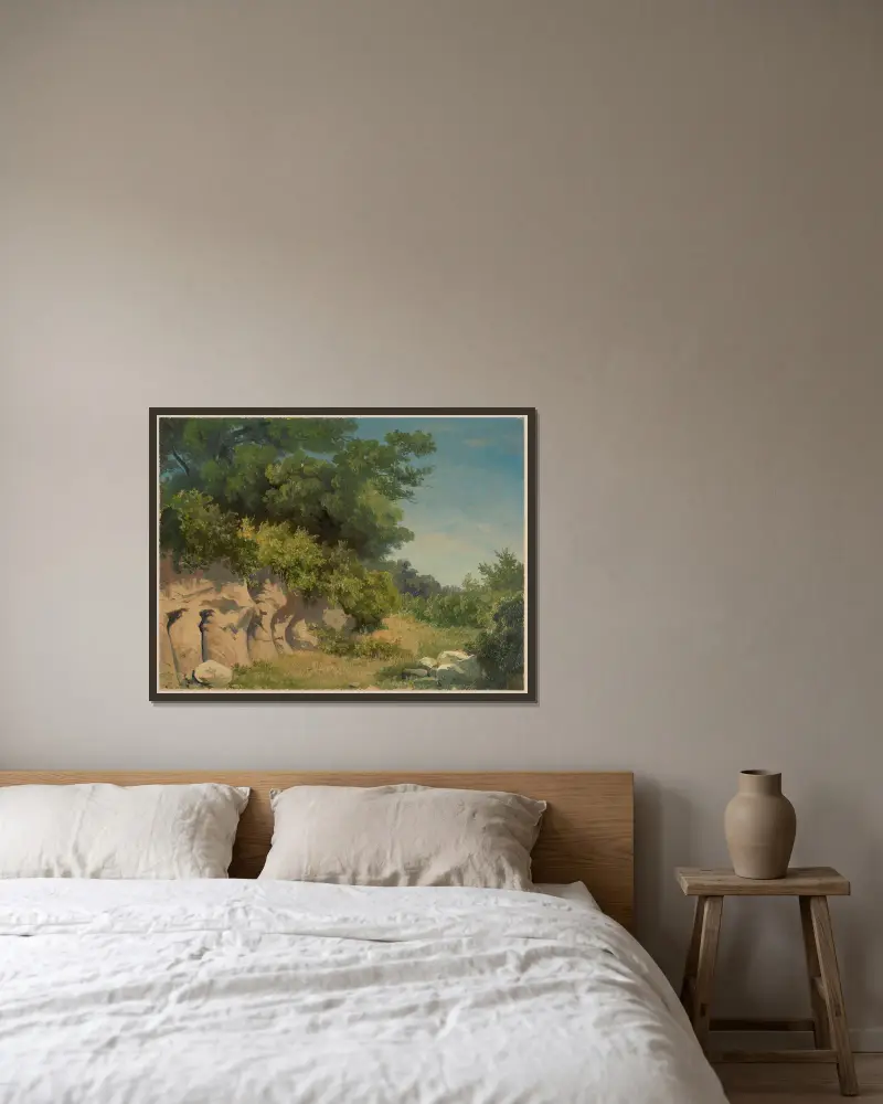 Klippe mit Bäumen von Arthur Blaschnik gerahmt an einer Wand