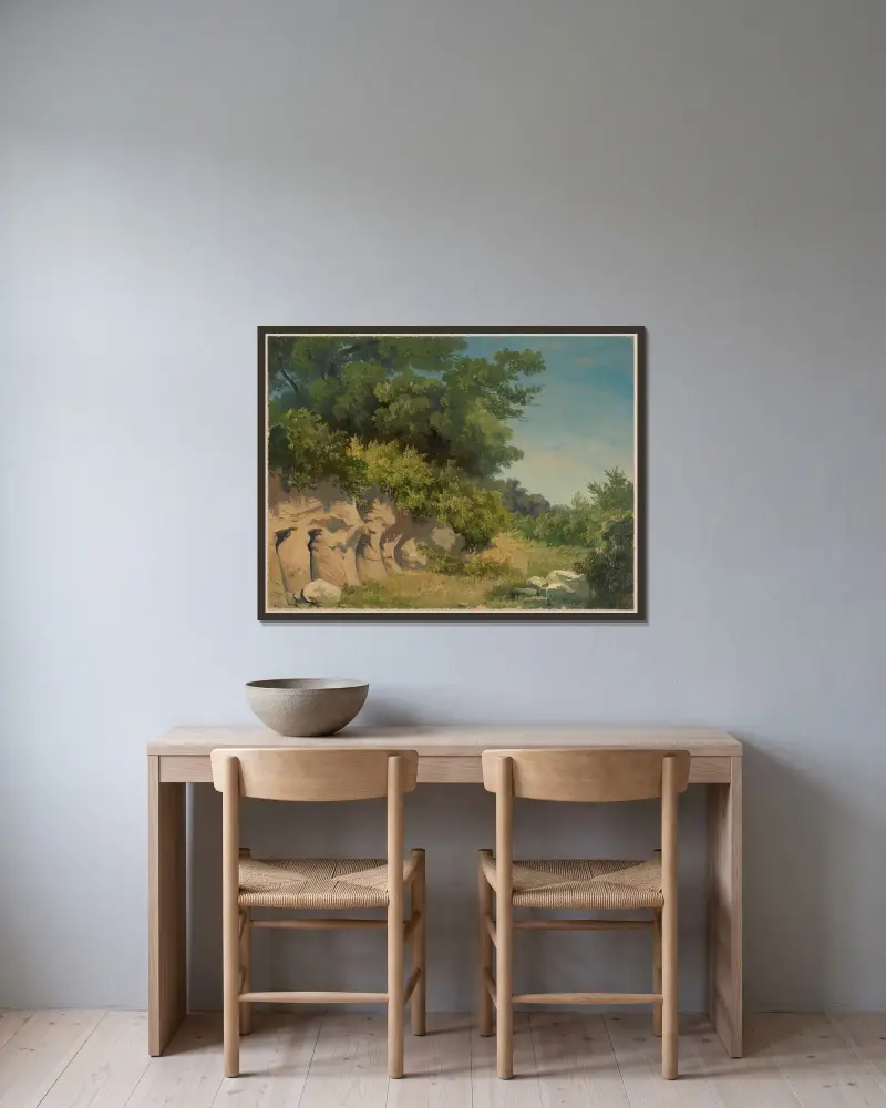 Klippe mit Bäumen von Arthur Blaschnik gerahmt an einer Wand