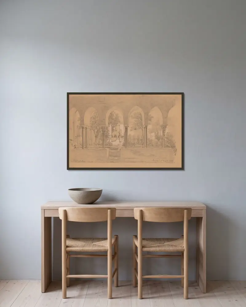 Kloster med arkadgalleri i Amalfi av Arthur Blaschnik inramad på en vägg