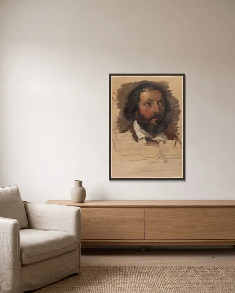 Selbstporträt von Arthur Blaschnik gerahmt an einer Wand