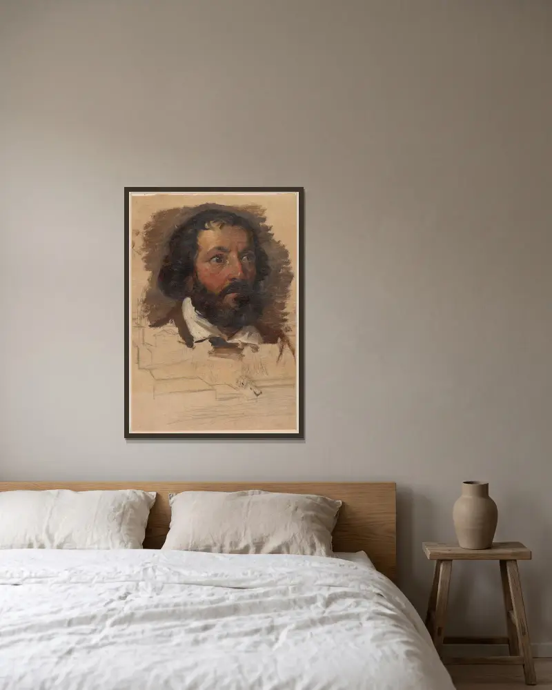 Selbstporträt von Arthur Blaschnik gerahmt an einer Wand