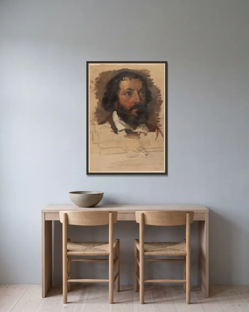 Selbstporträt von Arthur Blaschnik gerahmt an einer Wand