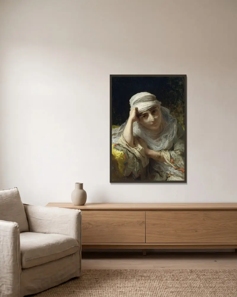 En skönhet från Konstantinopel av Frederick Arthur Bridgman inramad på en vägg
