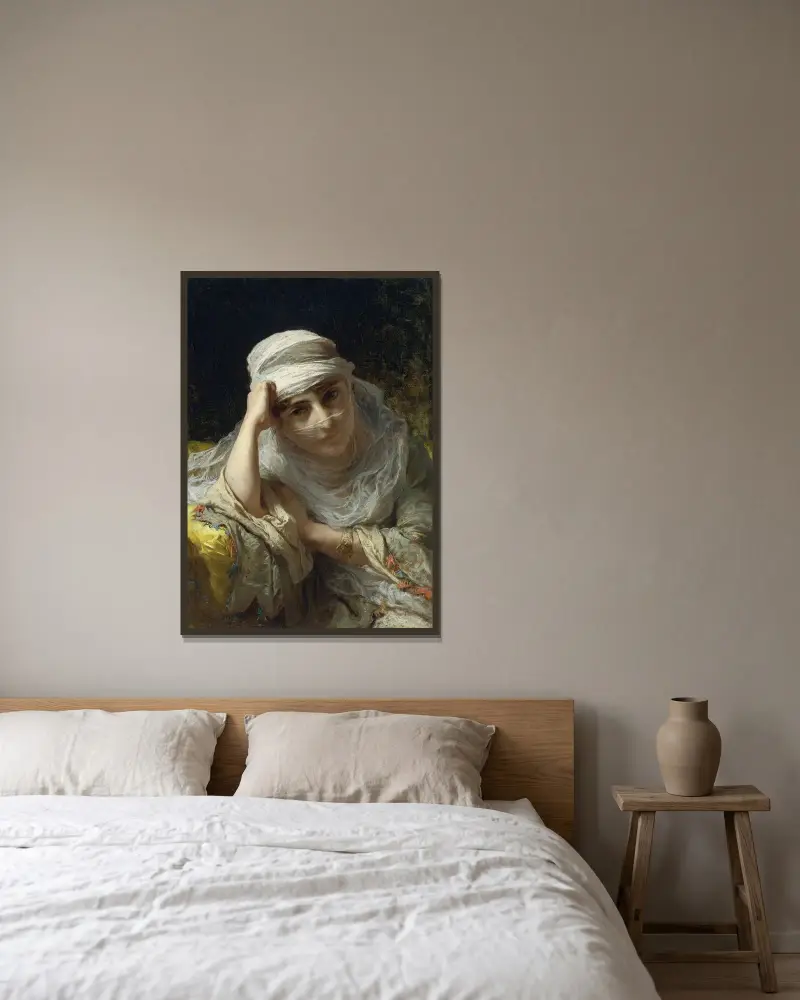 En skönhet från Konstantinopel av Frederick Arthur Bridgman inramad på en vägg