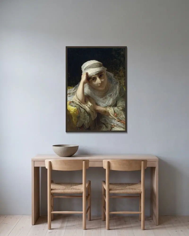 En skönhet från Konstantinopel av Frederick Arthur Bridgman inramad på en vägg
