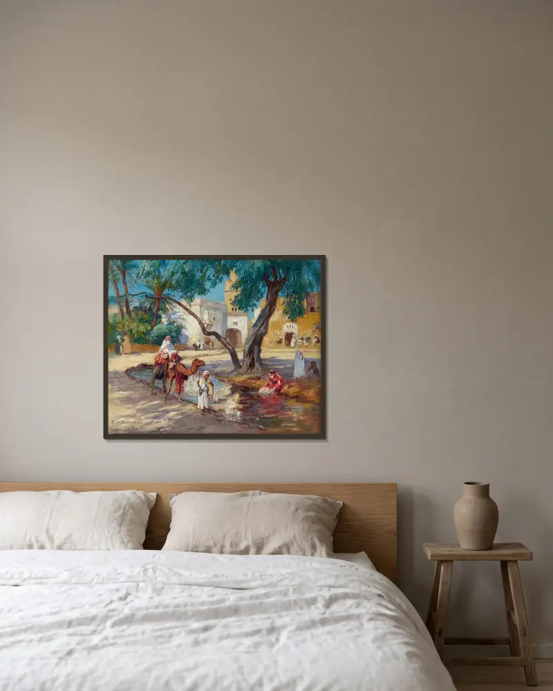 Blick auf ein algerisches Dorf von Frederick Arthur Bridgman gerahmt an einer Wand