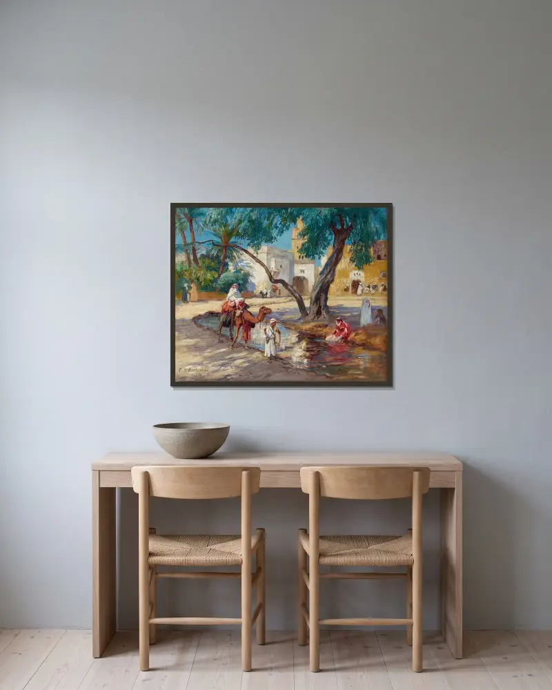 Blick auf ein algerisches Dorf von Frederick Arthur Bridgman gerahmt an einer Wand