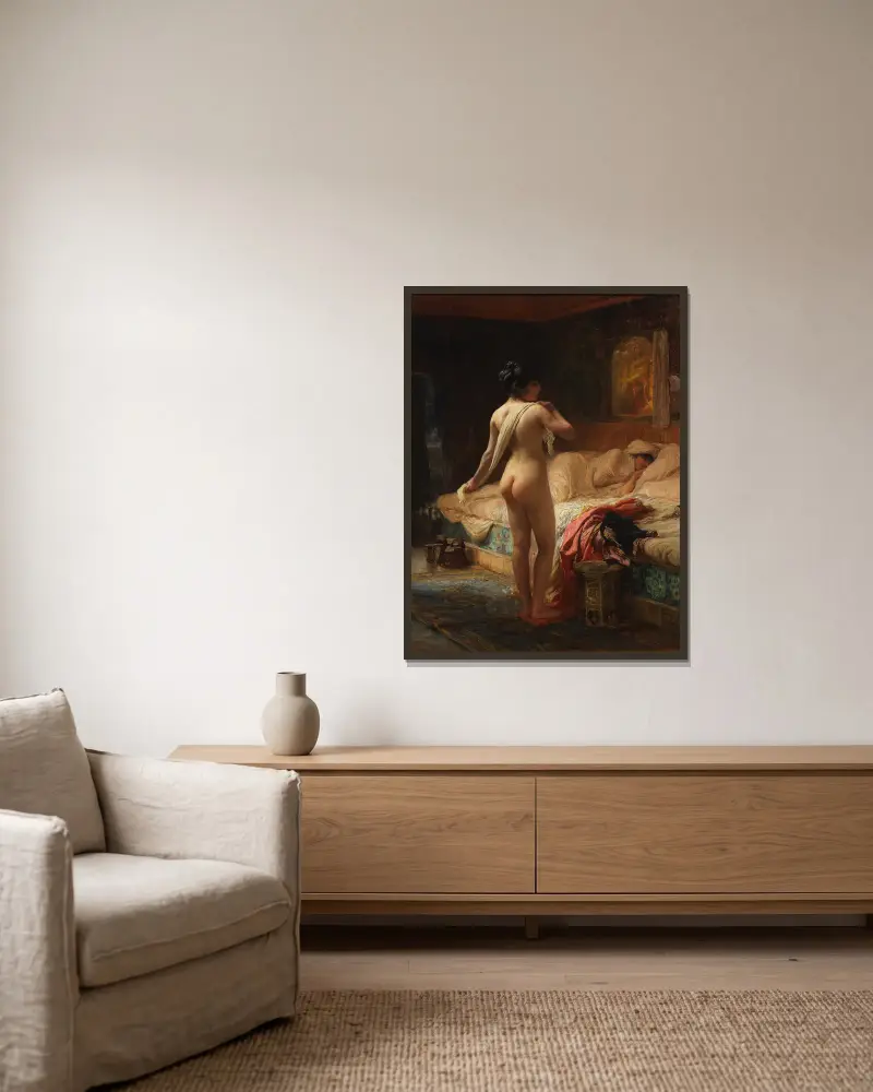 Nach dem Bad von Frederick Arthur Bridgman gerahmt an einer Wand