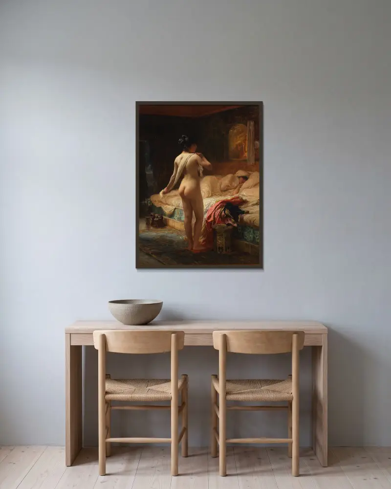 Nach dem Bad von Frederick Arthur Bridgman gerahmt an einer Wand