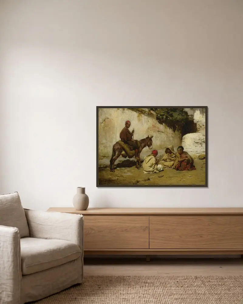 Arabiska barn som spelar kort av Frederick Arthur Bridgman inramad på en vägg