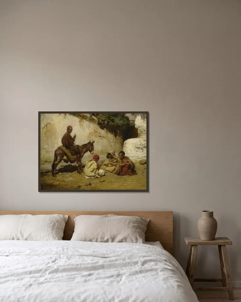 Arabiska barn som spelar kort av Frederick Arthur Bridgman inramad på en vägg