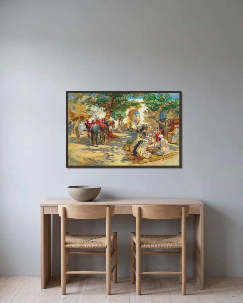 Schackspelare, Biskra av Frederick Arthur Bridgman inramad på en vägg