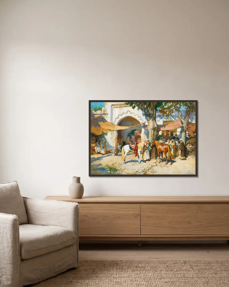 In der Souk. Algier von Frederick Arthur Bridgman gerahmt an einer Wand