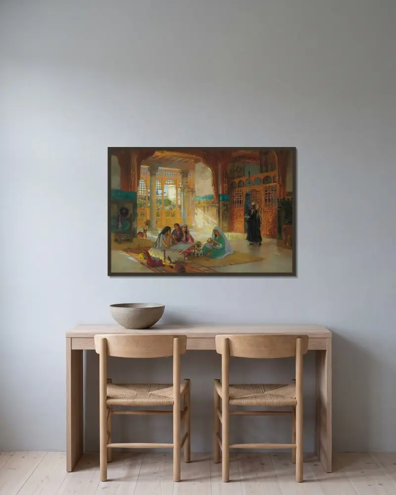Interiör från ett arabiskt palats av Frederick Arthur Bridgman inramad på en vägg