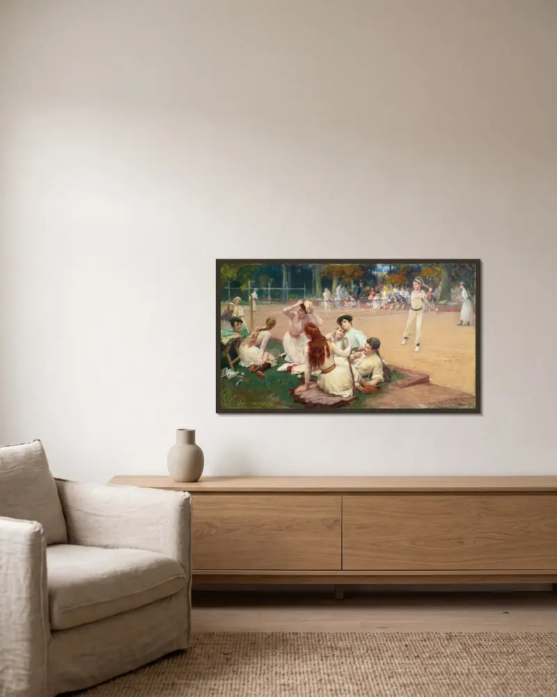 Tennisklubb av Frederick Arthur Bridgman inramad på en vägg