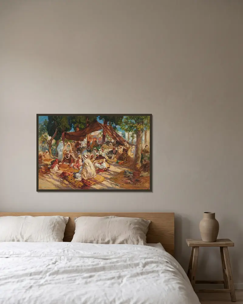 Marknaden av Frederick Arthur Bridgman inramad på en vägg