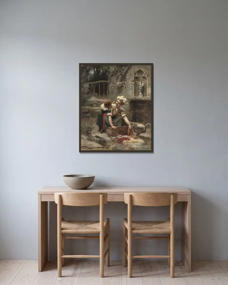 Mammas lilla hjälpreda av Frederick Arthur Bridgman inramad på en vägg