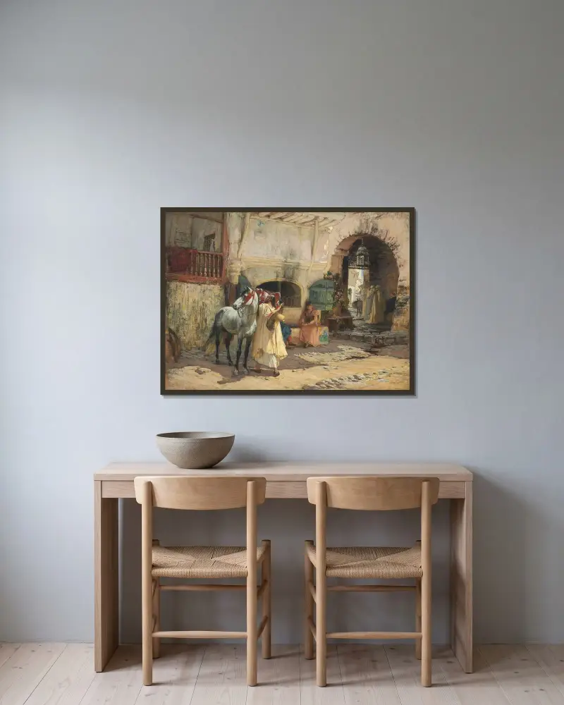 Ut på ridtur, Constantine, Algeriet av Frederick Arthur Bridgman inramad på en vägg