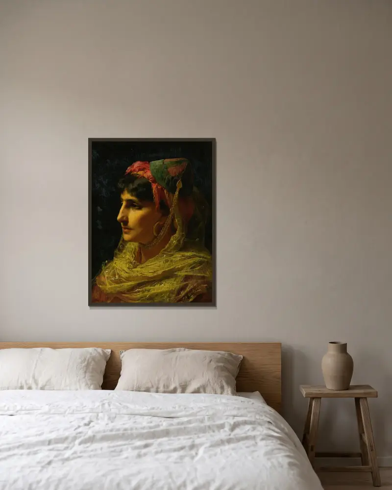Porträtt av en kvinna av Frederick Arthur Bridgman inramad på en vägg