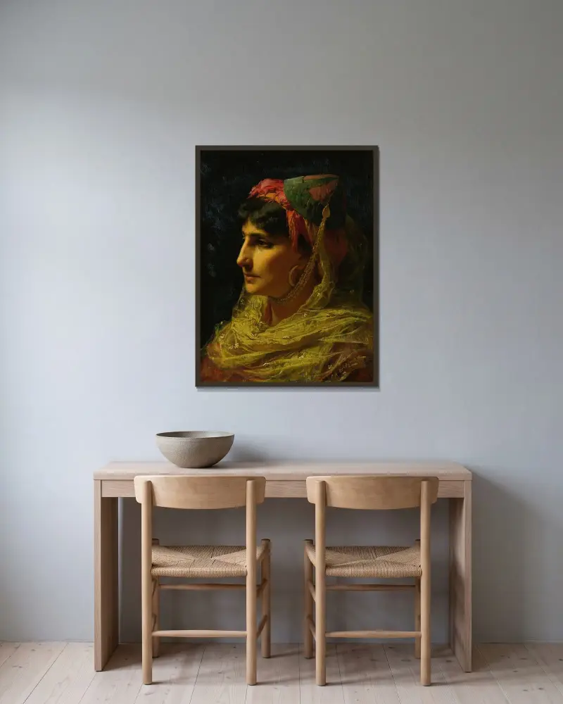 Porträtt av en kvinna av Frederick Arthur Bridgman inramad på en vägg