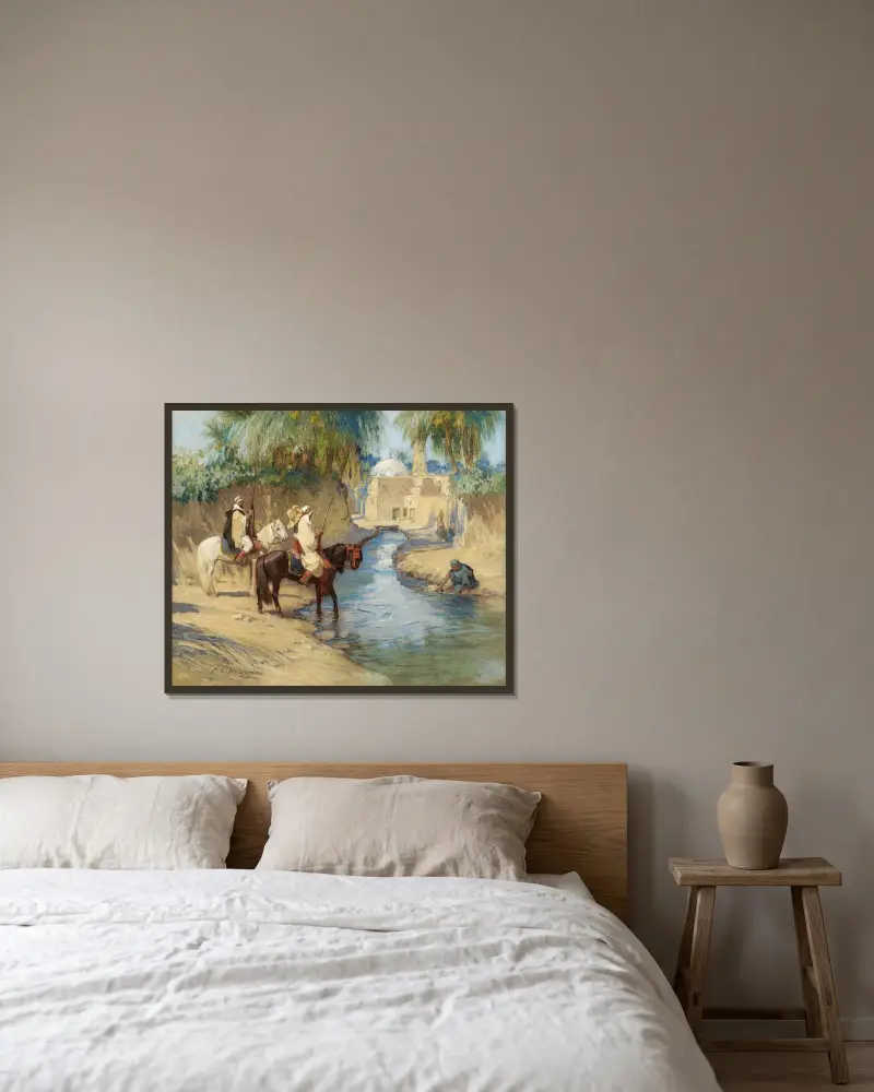Återkomst från jakten av Frederick Arthur Bridgman inramad på en vägg