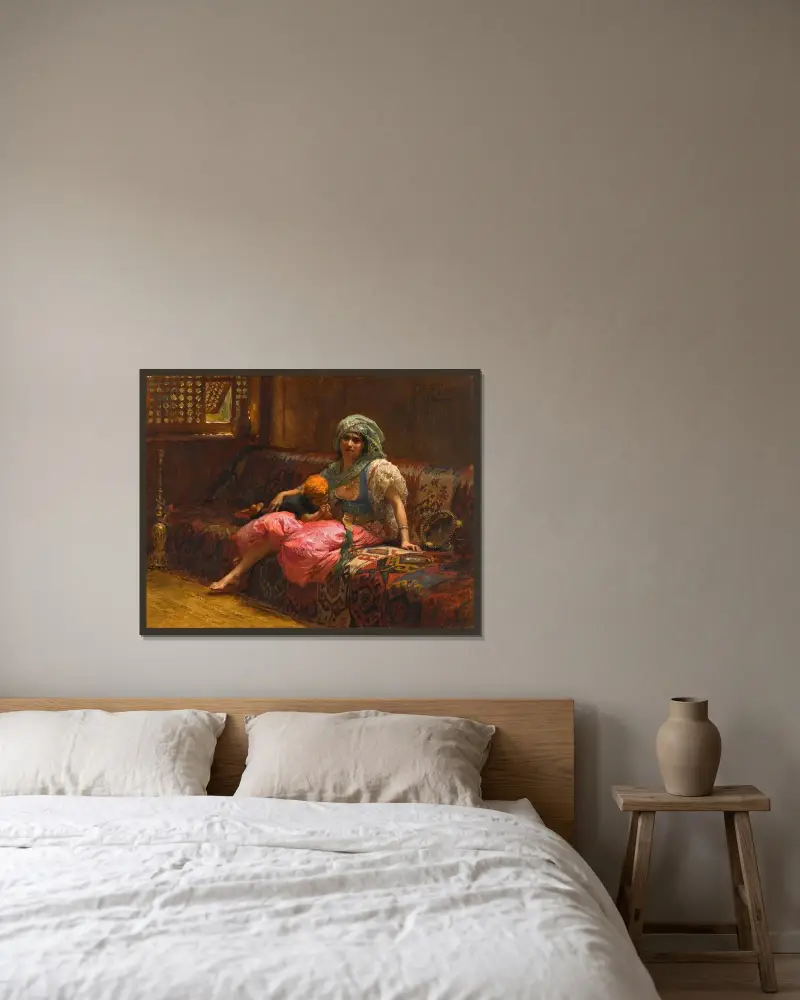 Tender Moments av Frederick Arthur Bridgman inramad på en vägg