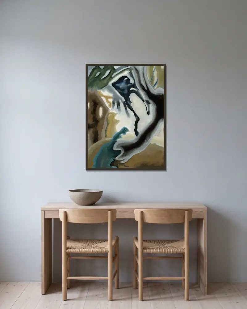 Lantgård fantasi av Arthur Dove inramad på en vägg