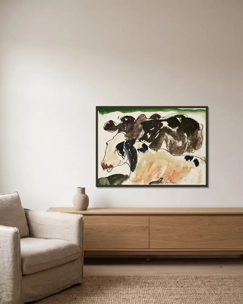 Kühe von Arthur Dove gerahmt an einer Wand