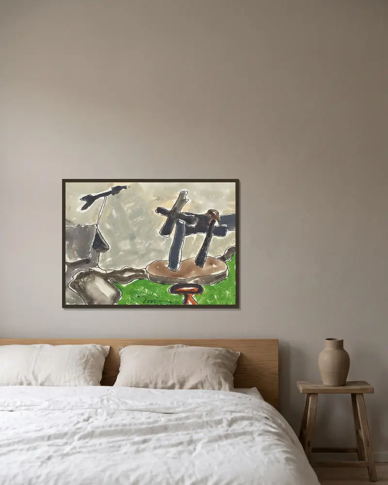 Landskap med vindflöjel av Arthur Dove inramad på en vägg