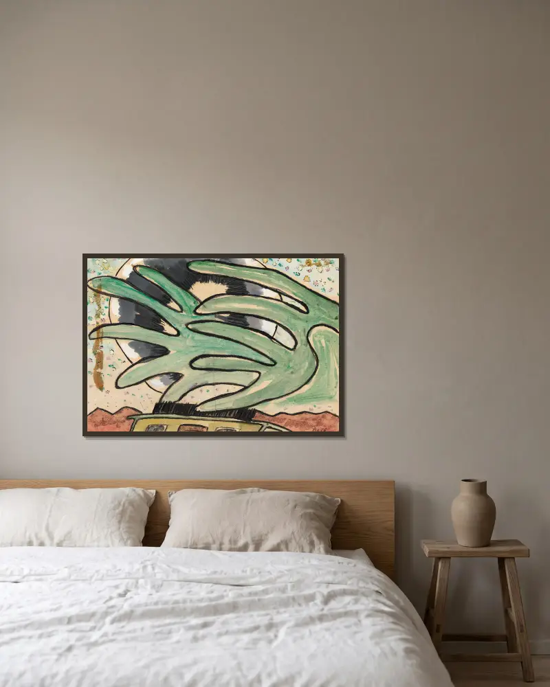 Silberkugel, Lastkahn und Bäume von Arthur Dove gerahmt an einer Wand
