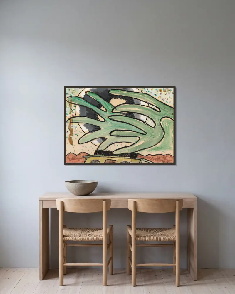 Silberkugel, Lastkahn und Bäume von Arthur Dove gerahmt an einer Wand