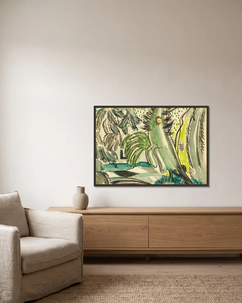 Studie für „Dancing Tree“ von Arthur Dove gerahmt an einer Wand