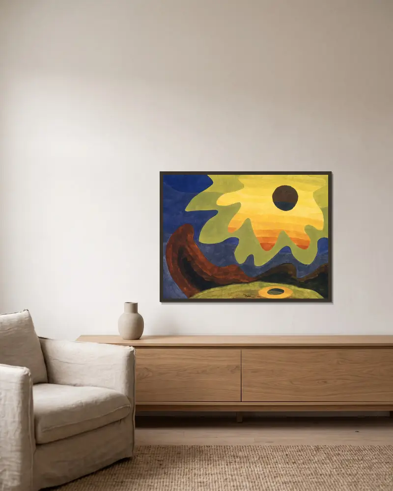 Sonne von Arthur Dove gerahmt an einer Wand
