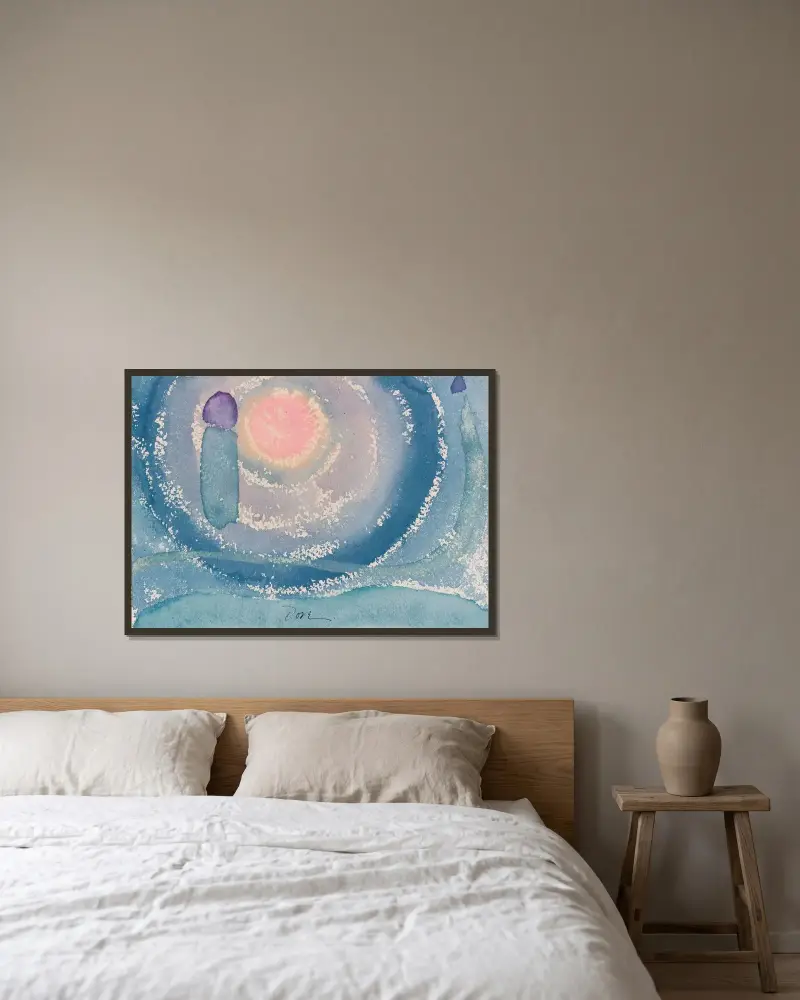 Soluppgång I av Arthur Dove inramad på en vägg