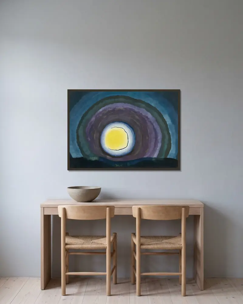 Sunrise III av Arthur Dove inramad på en vägg