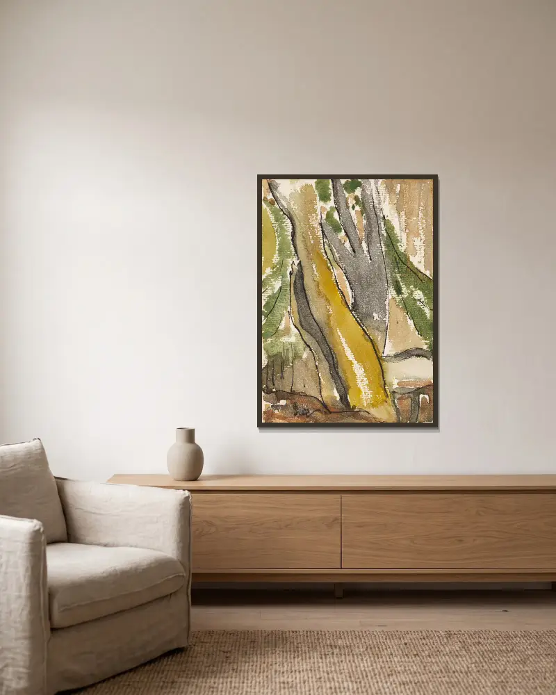 Bäume hinter dem Haus von Arthur Dove gerahmt an einer Wand