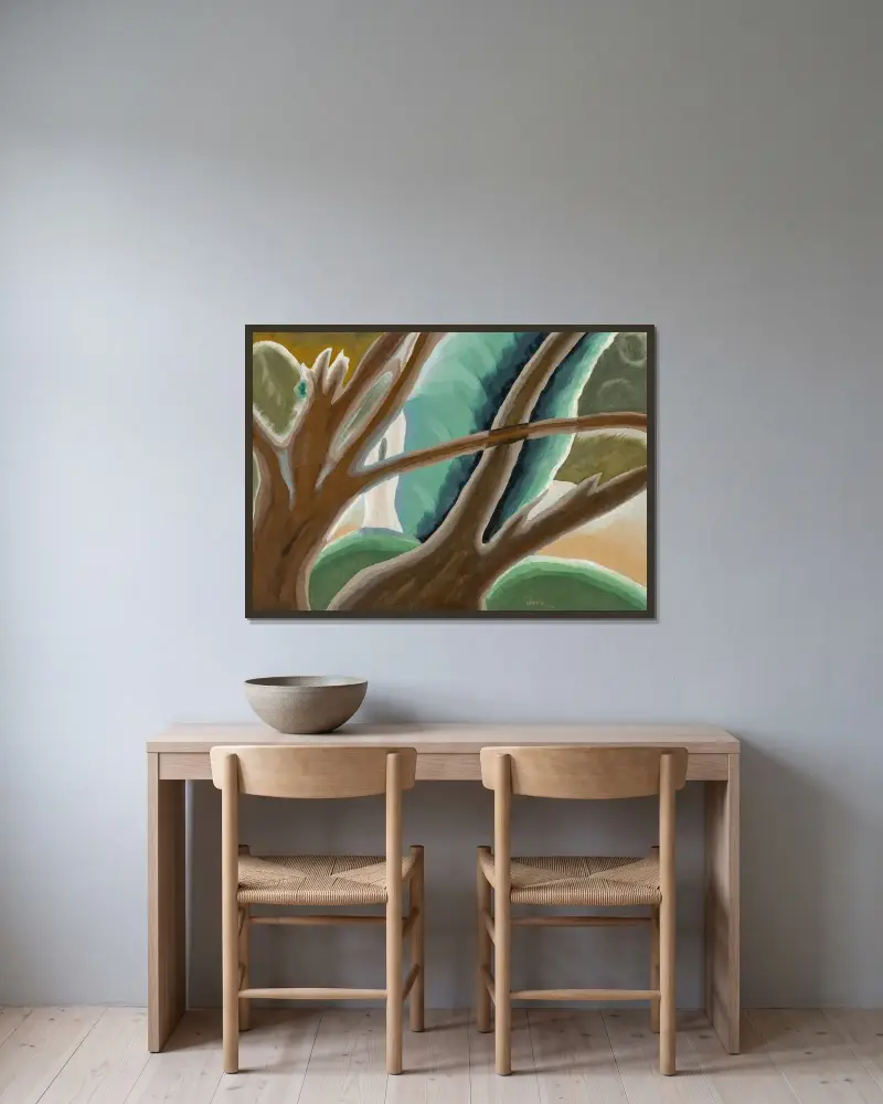 Zwei braune Bäume von Arthur Dove gerahmt an einer Wand