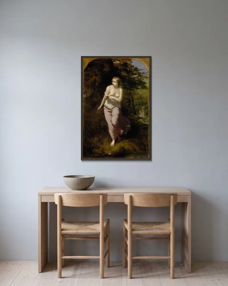 Musidora badend von Arthur Hughes gerahmt an einer Wand
