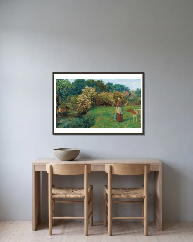 Poll The Milkmaid von Arthur Hughes gerahmt an einer Wand