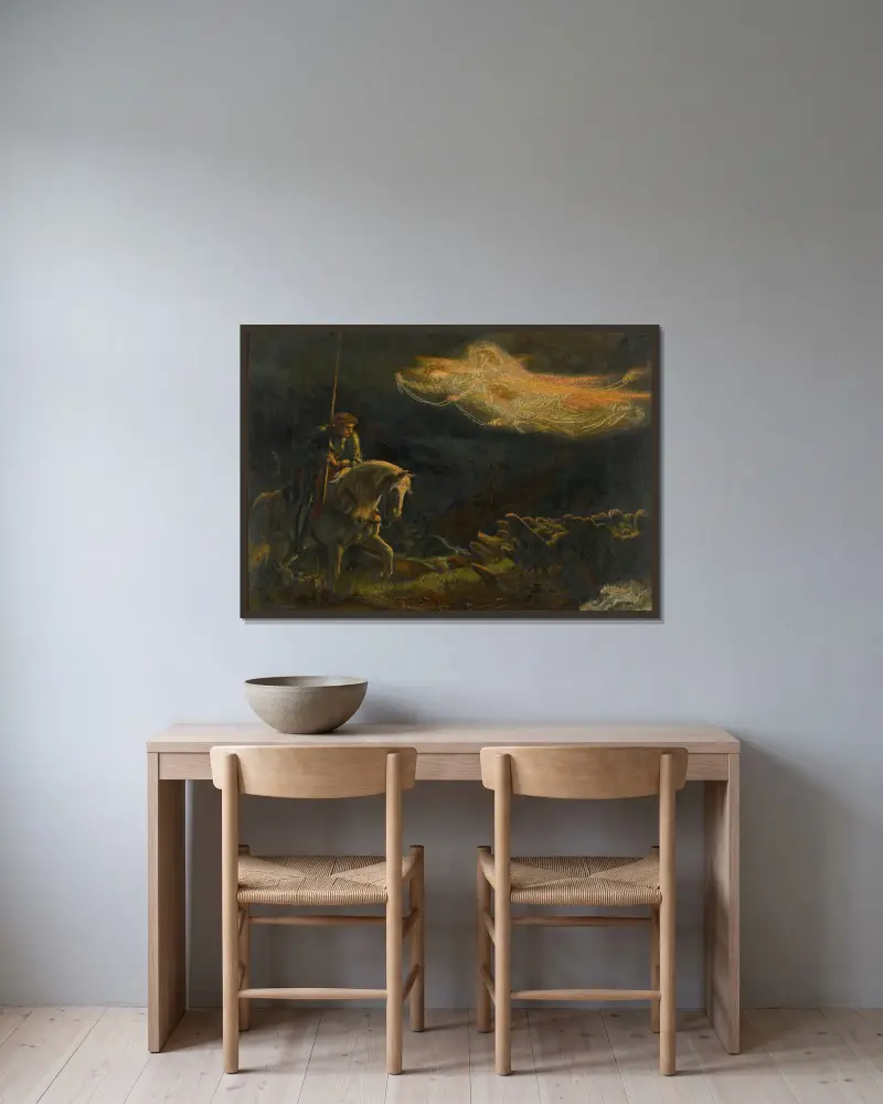 Study for Sir Galahad – The quest for the holy grail av Arthur Hughes inramad på en vägg