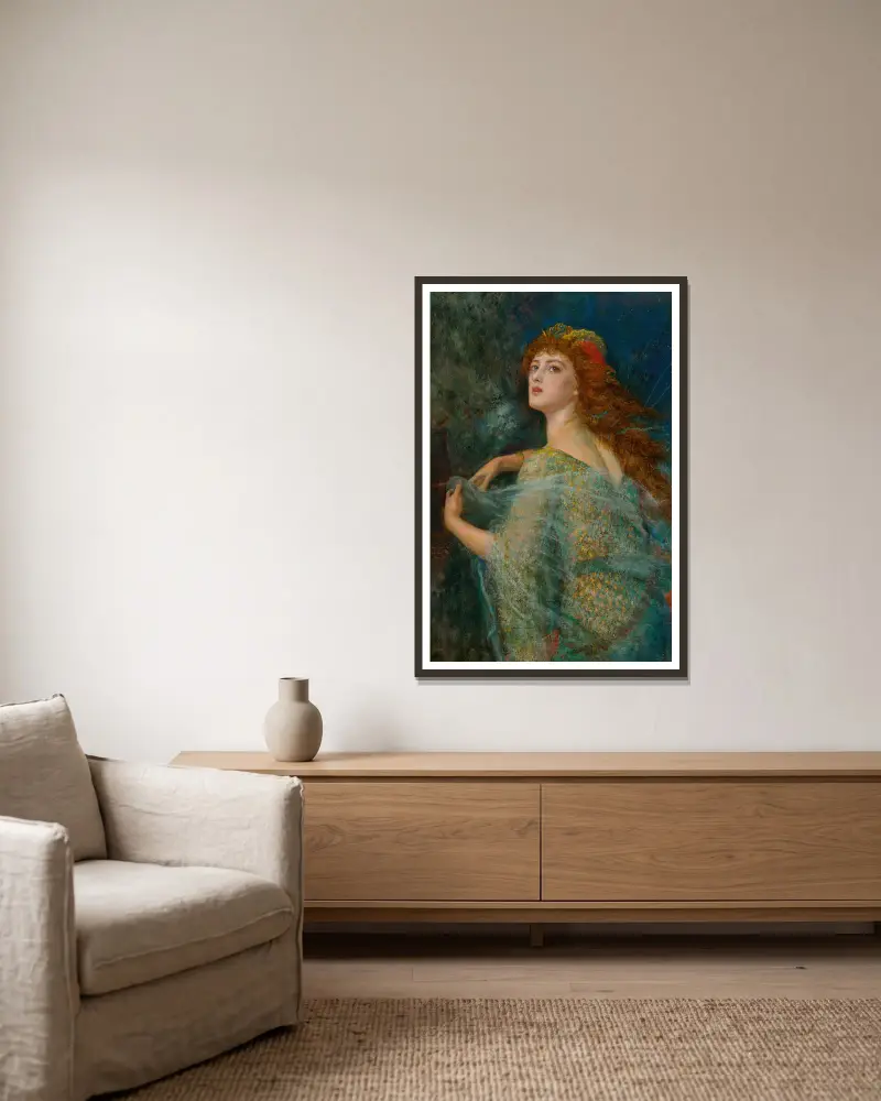 Die Zauberin von Arthur Hughes gerahmt an einer Wand