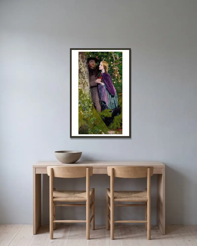 Die lange Verlobung von Arthur Hughes gerahmt an einer Wand