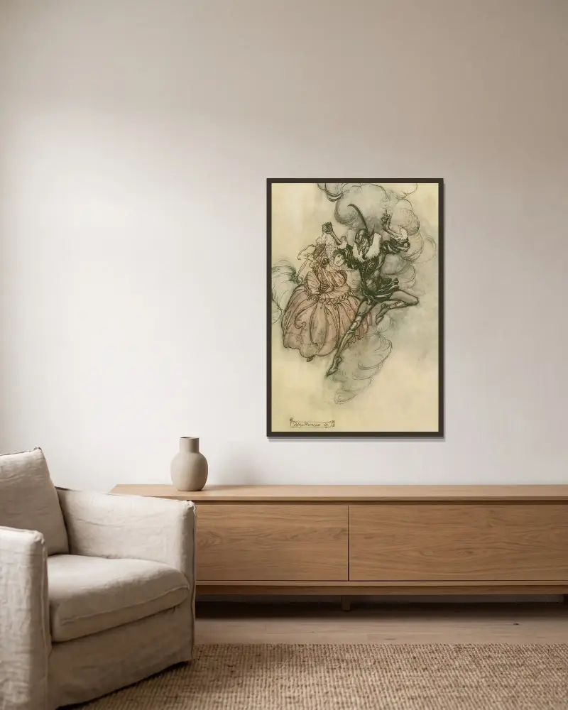 A grand pas de deux performed in the very first style by these two. av Arthur Rackham inramad på en vägg