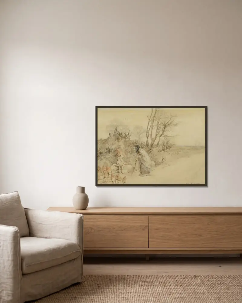 Ein Gespräch am Wegrand von Arthur Rackham gerahmt an einer Wand