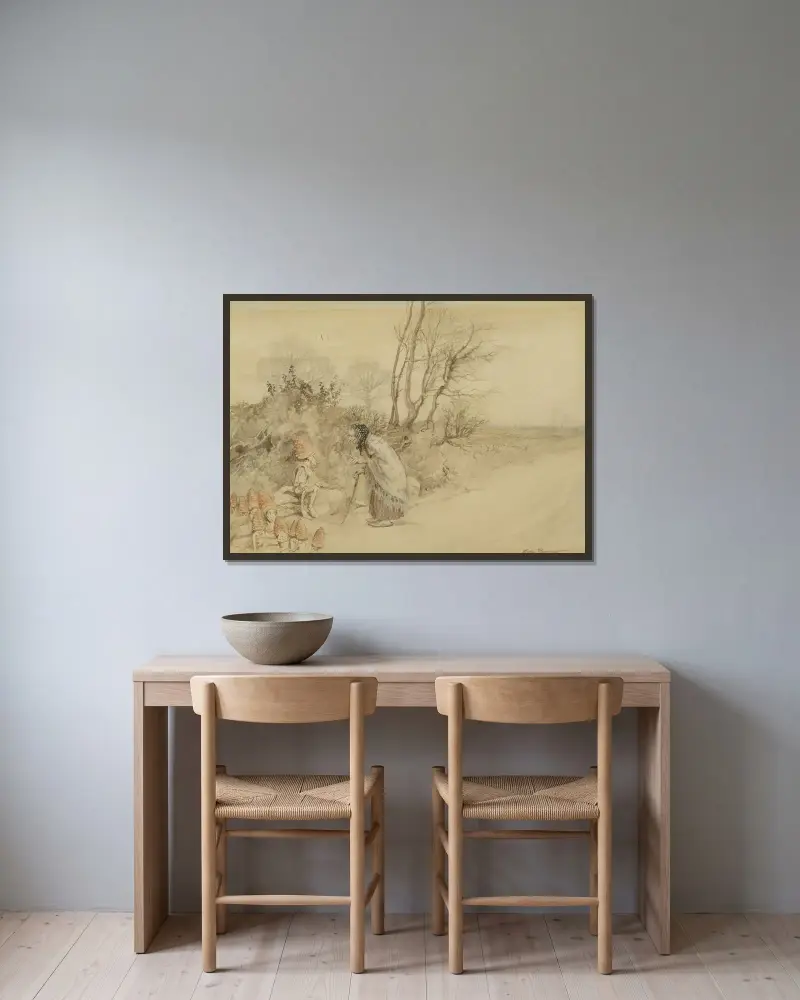 Ein Gespräch am Wegrand von Arthur Rackham gerahmt an einer Wand
