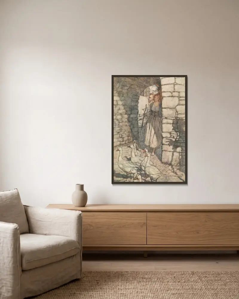 Ack! Kära Falada, där hänger du av Arthur Rackham inramad på en vägg