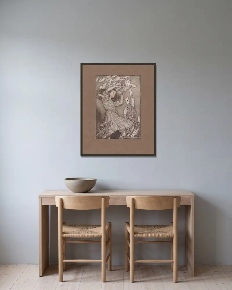 Alice i Underlandet av Arthur Rackham inramad på en vägg