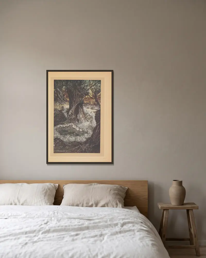 Allons, maintenent une ronde av Arthur Rackham inramad på en vägg