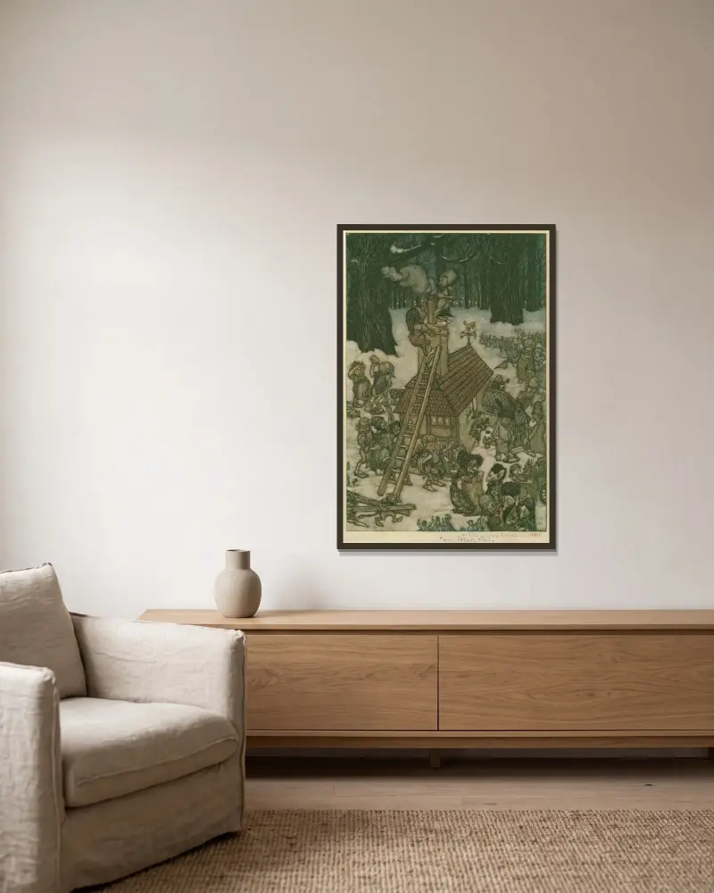 När huset byggdes åt Maimie av Arthur Rackham inramad på en vägg