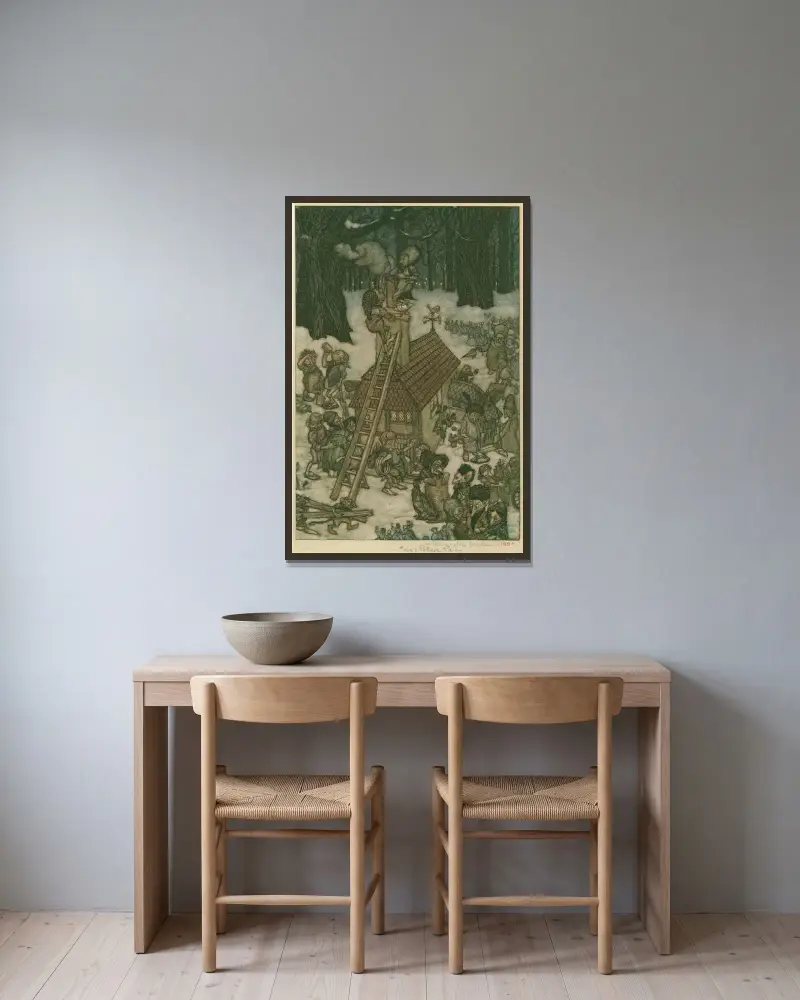 När huset byggdes åt Maimie av Arthur Rackham inramad på en vägg